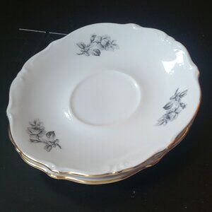 2x Johann Haviland Bavaria Germany Gray Rose Flower Gold Rim Saucer Plates 5.5"